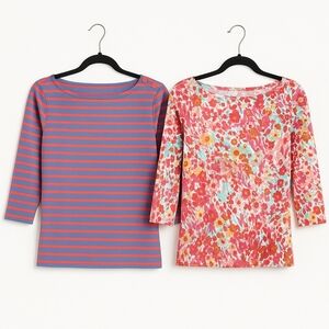 J.McLaughlin Preppy Catalina Cloth Bundle Set Tops in Stripe + Floral Small